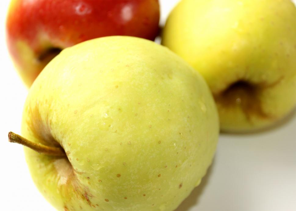 Free Image of Three apples close up on a white background 