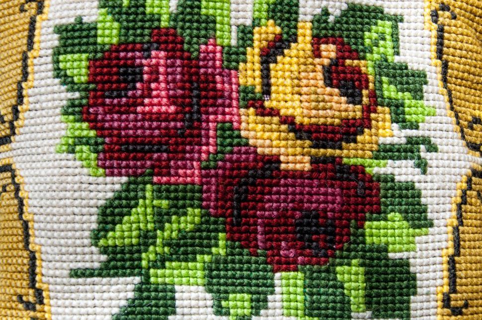 Free Image of Vintage fower fabric embroidery 