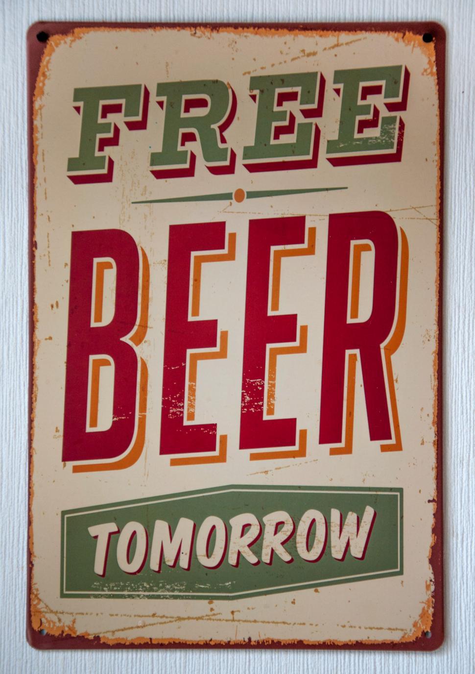 Free Image of Vintage Free Beer Tomorrow Metal Sign 
