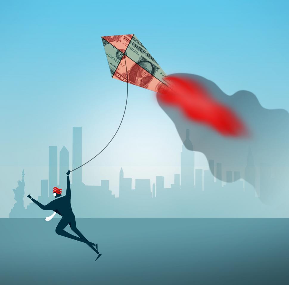 Free Image of Businessman with Dollar Kite Burning in Flames 