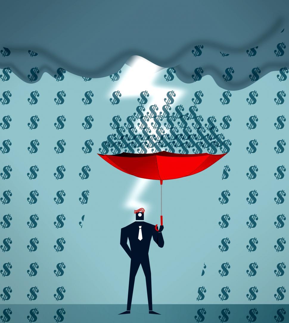 Free Image of Businessman collecting raining dollars 