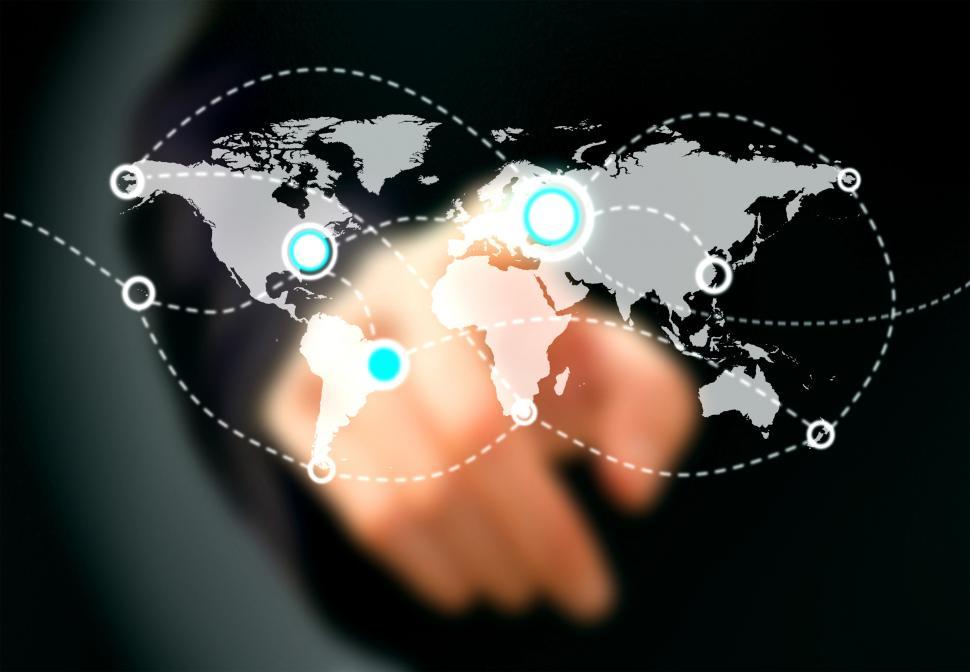 Free Image of Businessman touching virtual screen with world map 