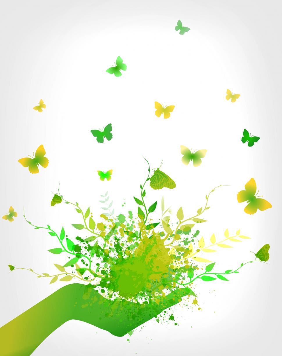 Free Image of Think Green Concept - Splashes and Butterflies on Hand 