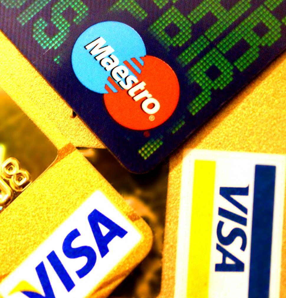 Free Image of Credit and Debit Cards Closeup - Visa and Maestro. Editorial use 