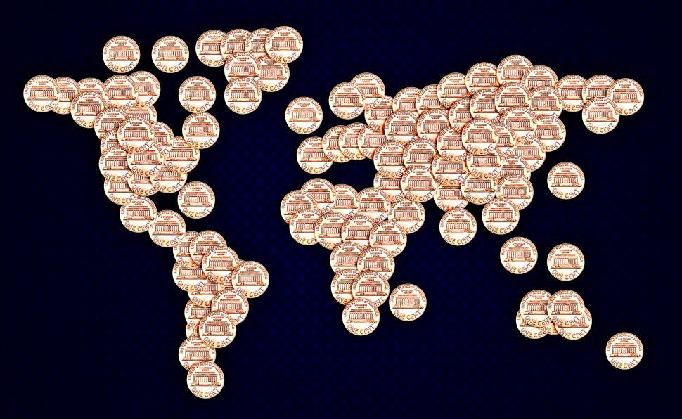 Free Image of World map made of US cent coins 