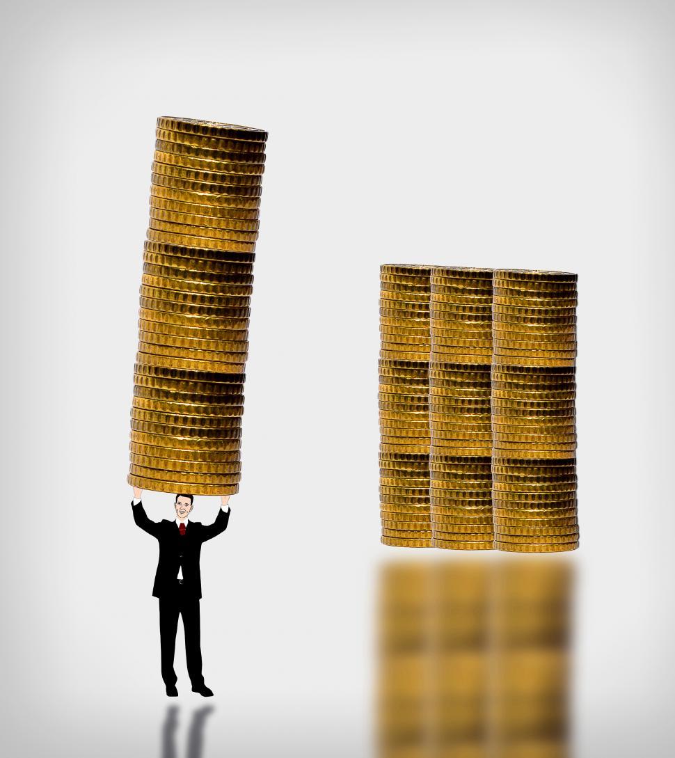 Free Image of Businessman carrying a gold coin stack - Accumulation of capital 