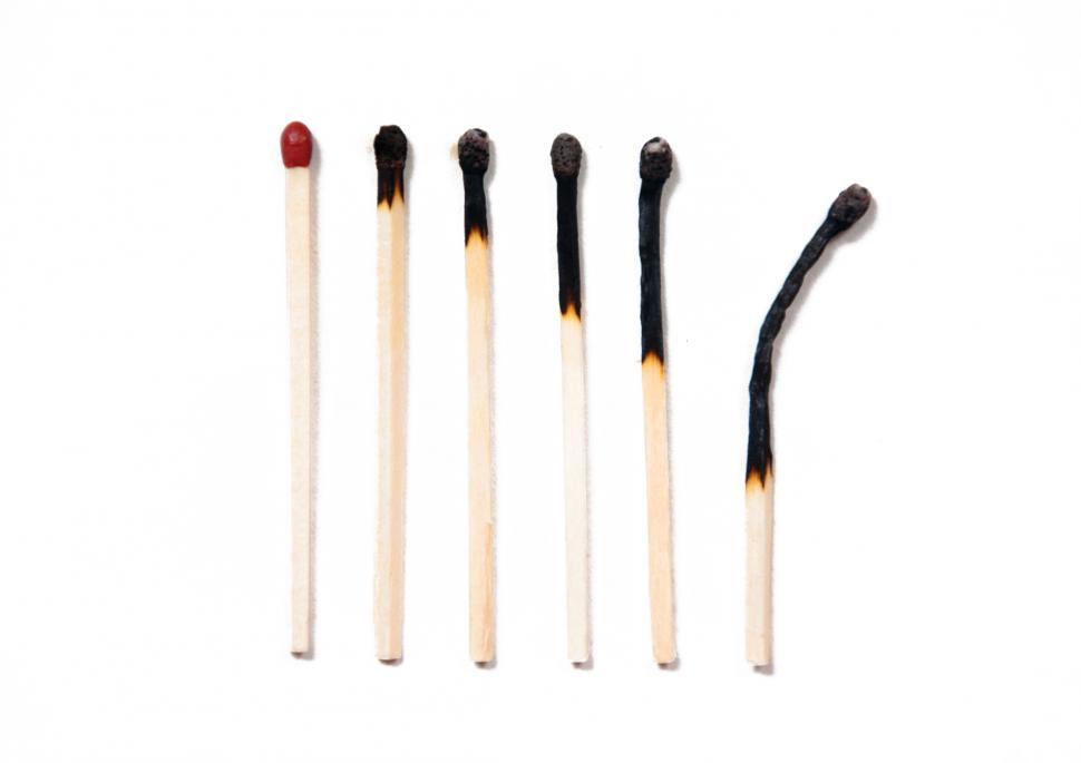 Free Image of Set of burnt matches at different stages isolated on white 