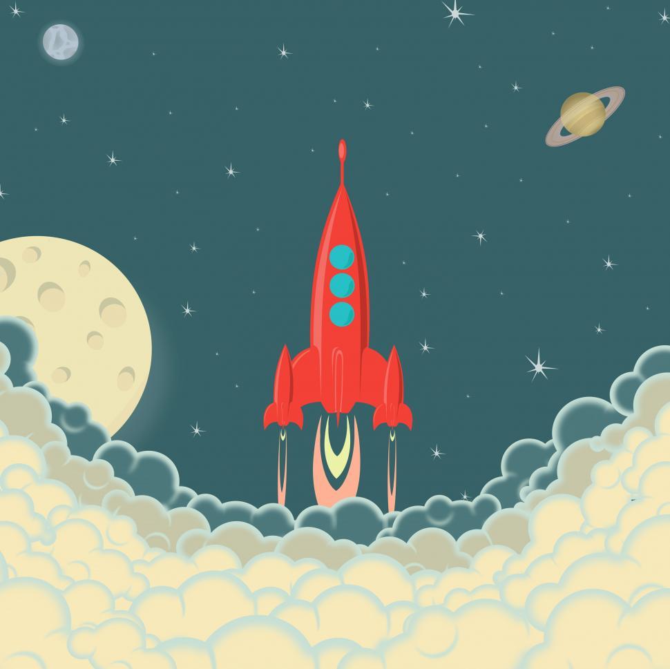 Free Image of Space rocket launches into space with planets and stars on backg 