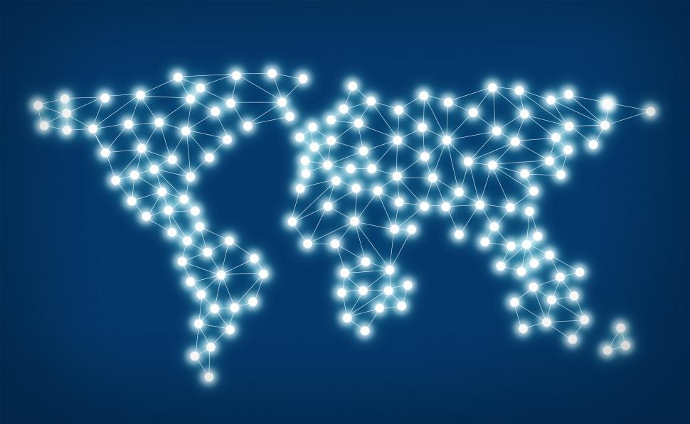 Free Image of Social media network - World map with nodes linked by lines 