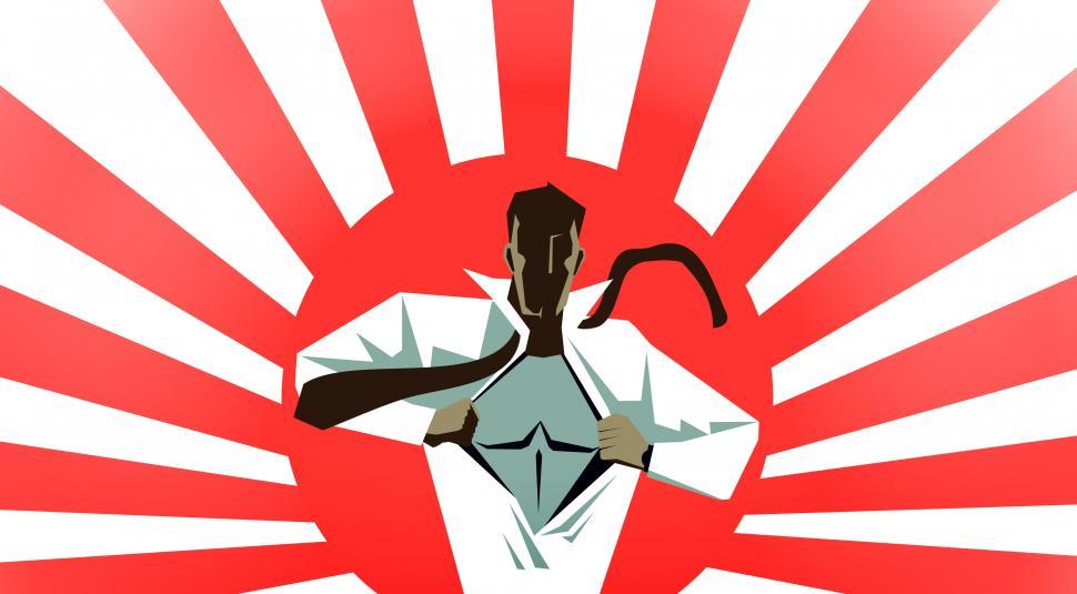 Free Image of Japan flag with businessman showing a superhero suit - pulling s 