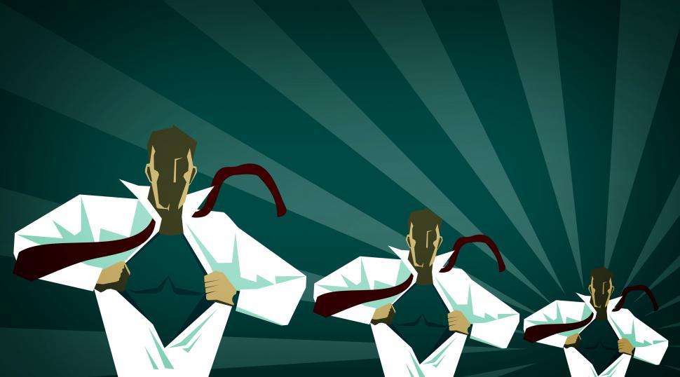 Free Image of Businessmen acting like superheros and tearing shirts off with c 