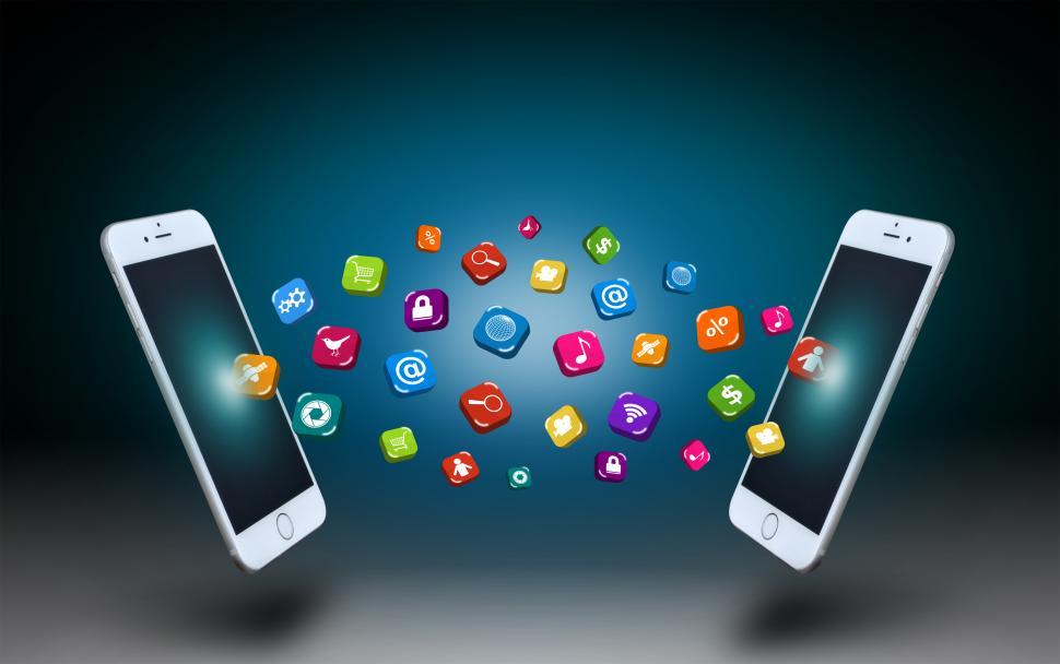 Free Image of Smartphones communicating through their apps 