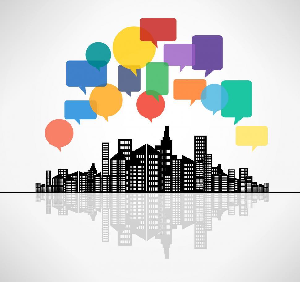 Free Image of Speech bubbles above the city - Modern communication concept 