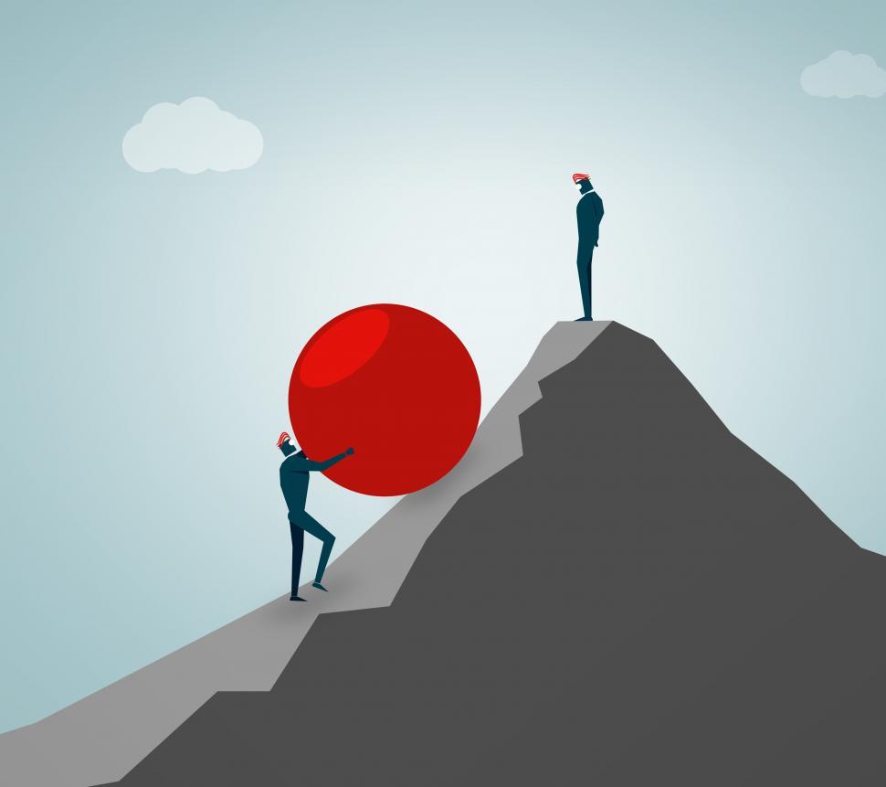 Free Image of Businessman rolling huge ball up hill - Fighting adversity conce 