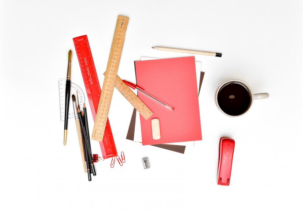 Free Image of Flat lay of various stationery items 