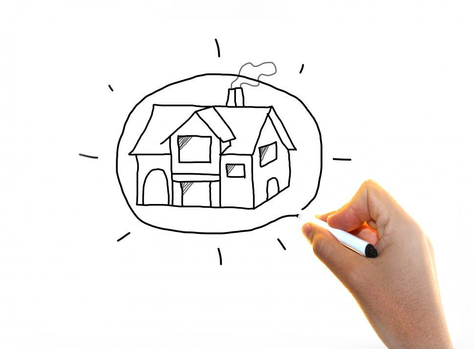 Free Image of Real estate and accomodation - Man drawing house on virtual scre 