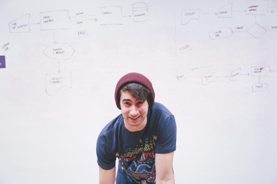 Free Image of Young worker in knit hat 
