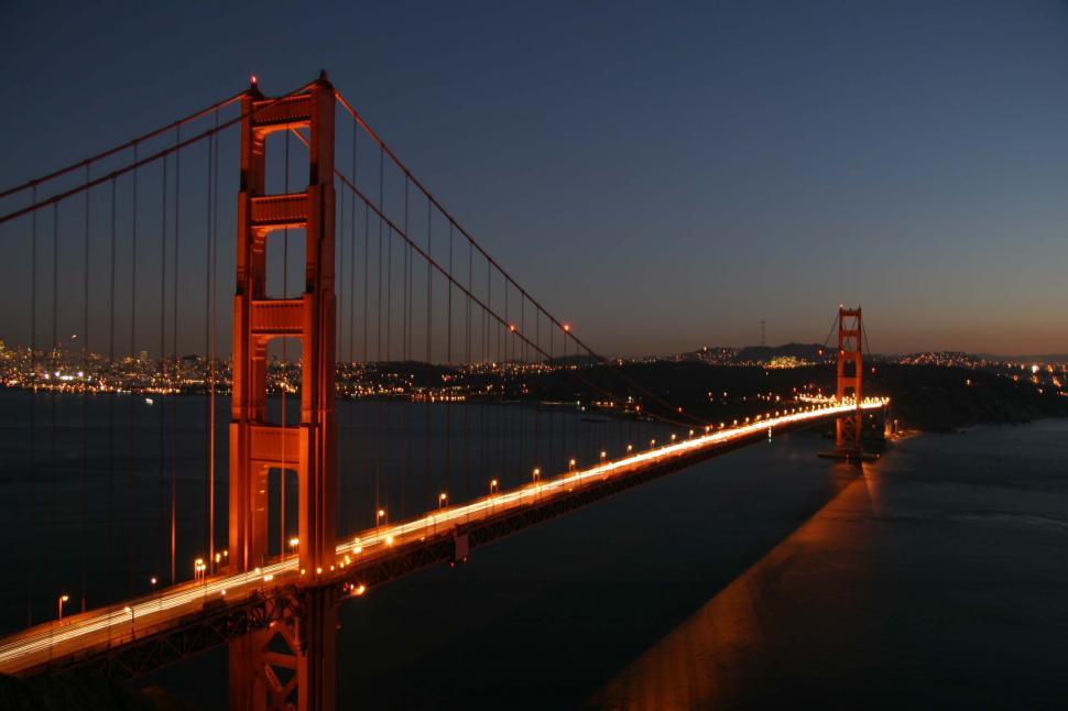 Free Image of The Golden Gate Bridge Illuminated at Night 