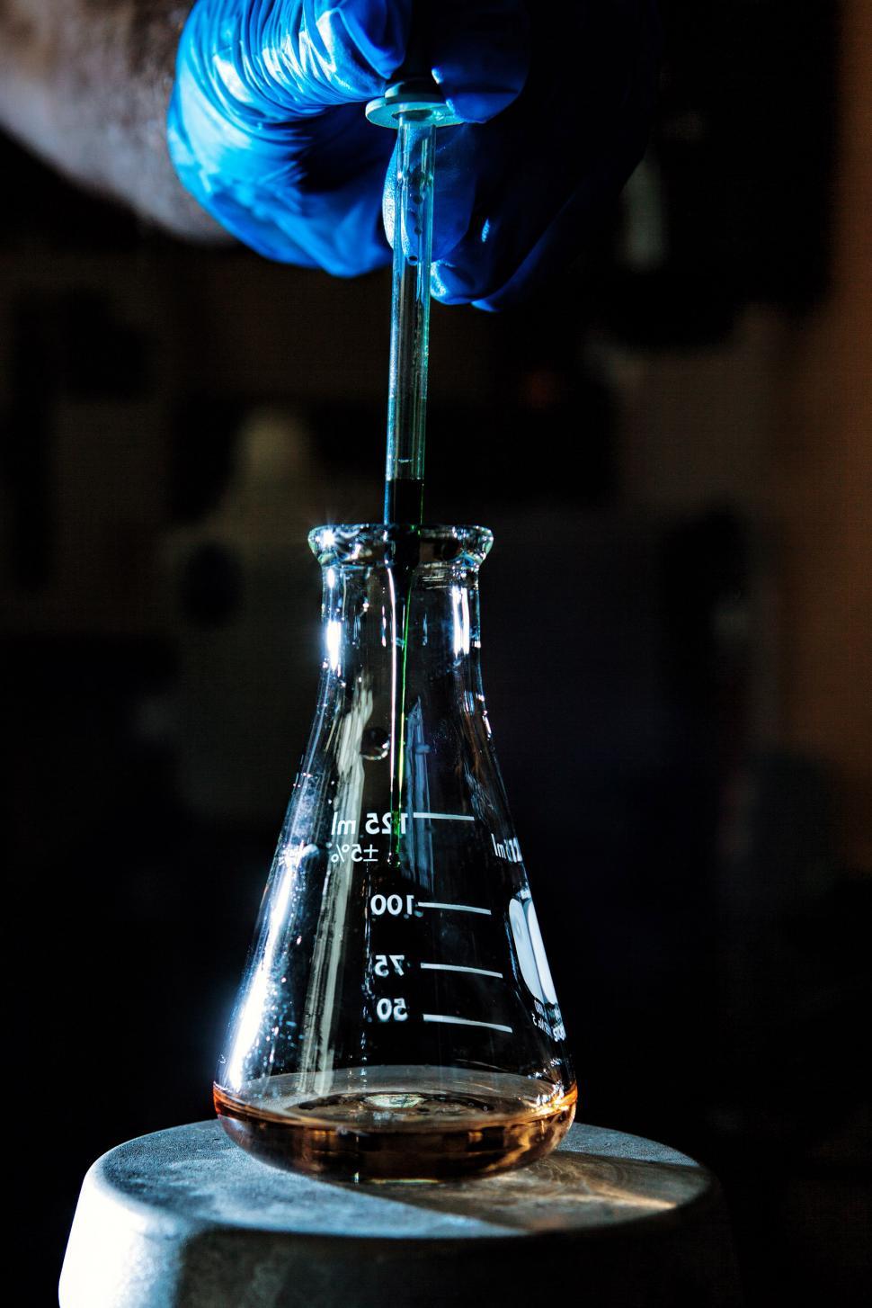 Free Image of Person adding chemicals to a flask 