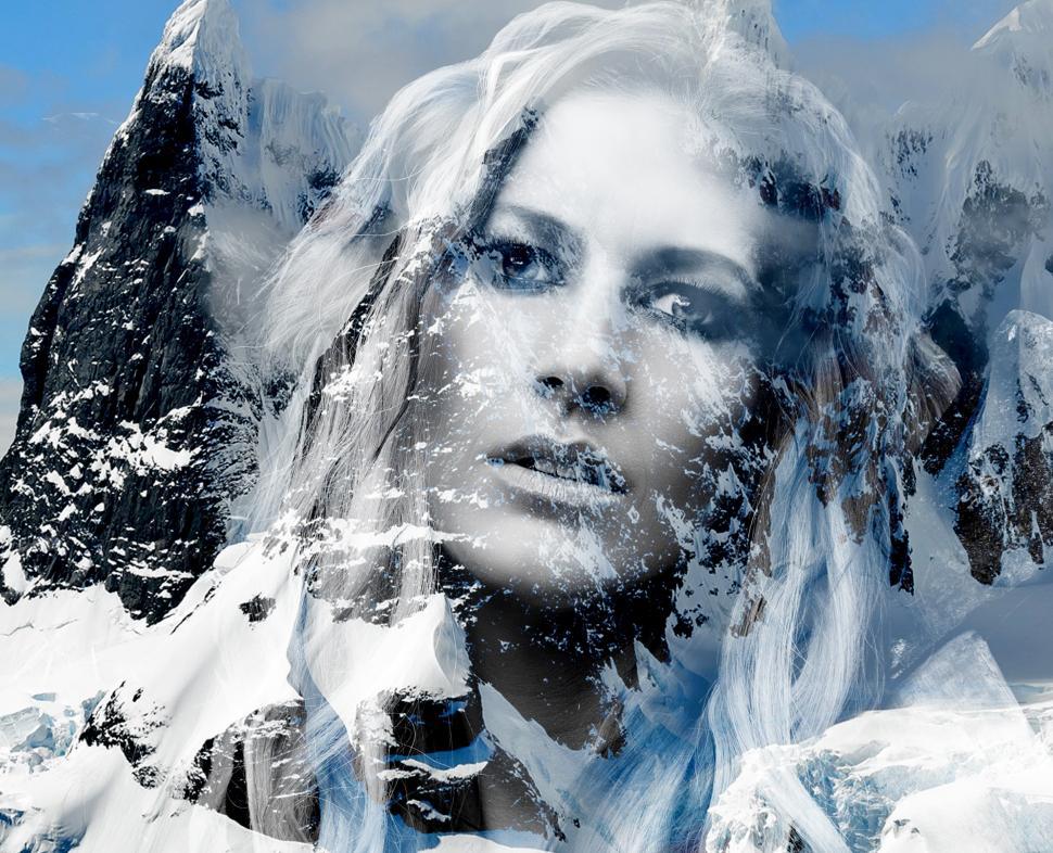 Free Image of Beautiful lady in the mountains  - Double exposure effect 
