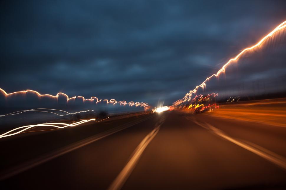 Free Image of Light trails on a highway  