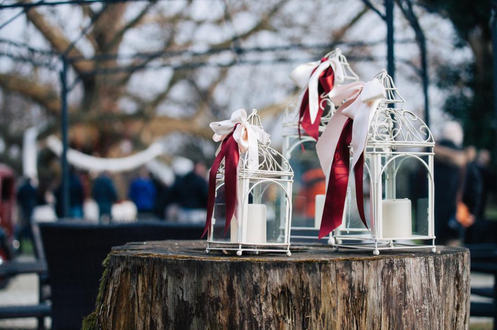 Free Image of White Candles on Tree Stump 