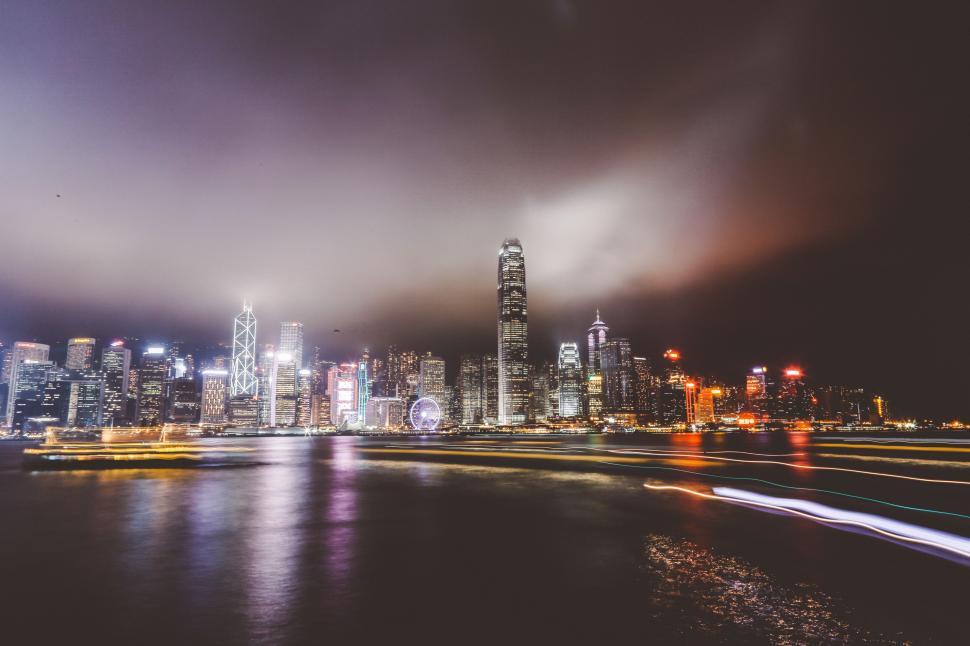 Free Image of Cityscape Reflections at Night 