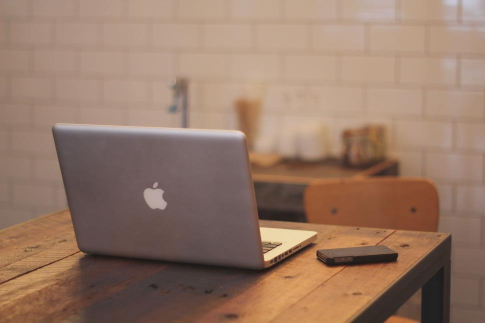 Free Image of Laptop Computer on Wooden Table 