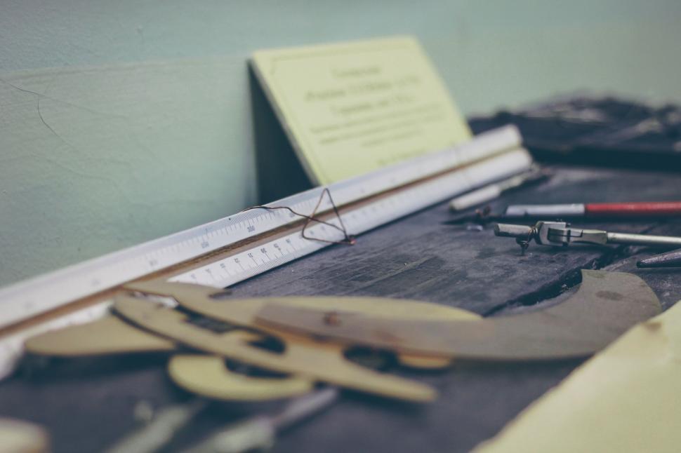 Free Image of Scissors and Ruler on Table 