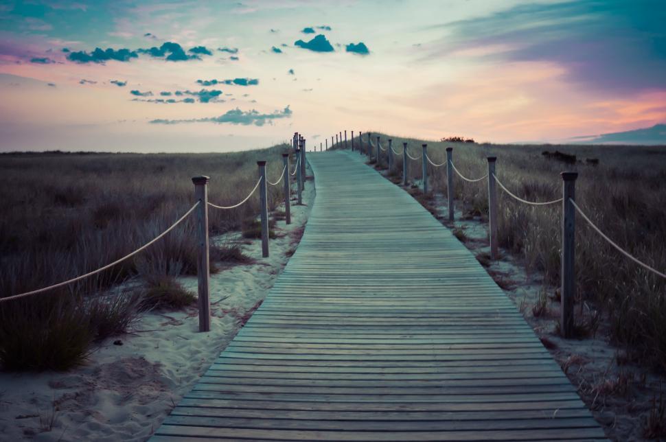 Free Image of Wooden Walkway Cutting Through Field 