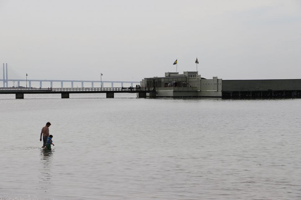 Free Image of Man Standing in Water With Dog 
