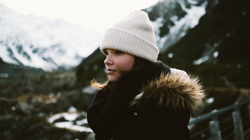 Free Image of Woman Wearing White Hat and Black Coat 