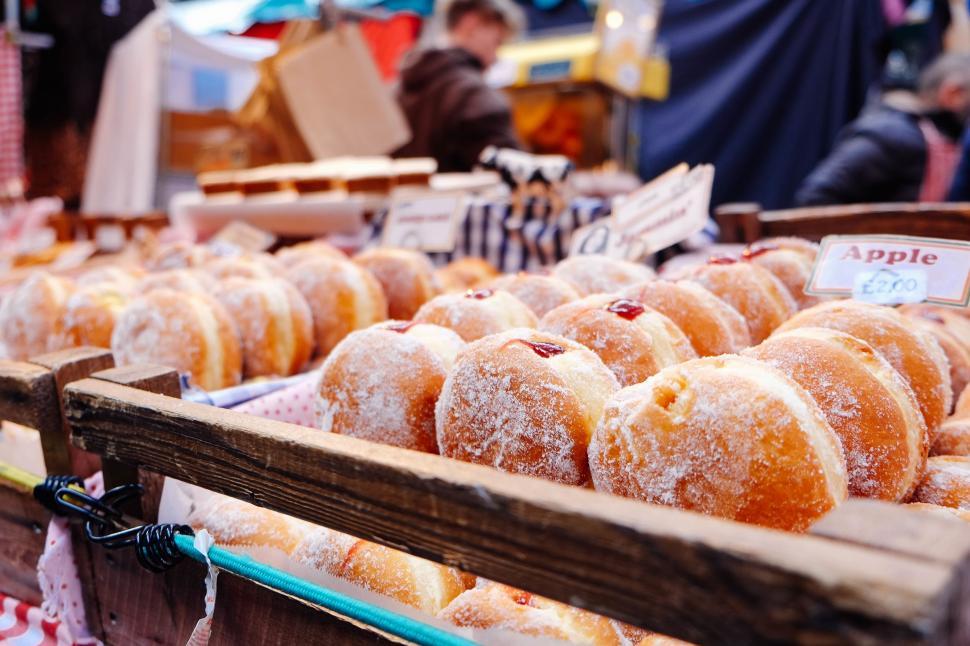 Free Image of Crate Filled With Doughnuts 