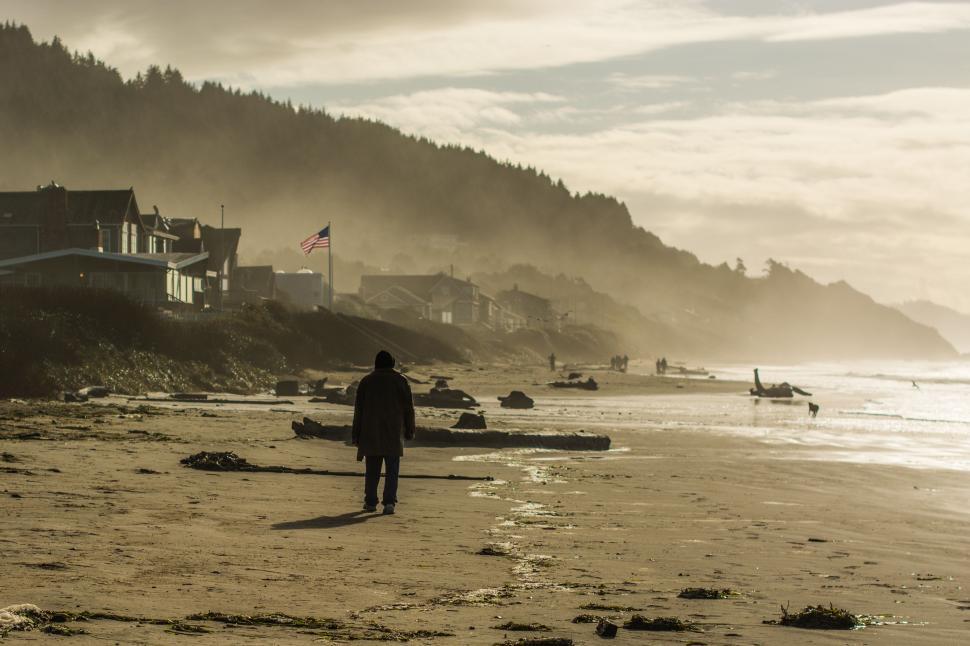 Free Image of Person Standing on Beach Next to Body of Water 