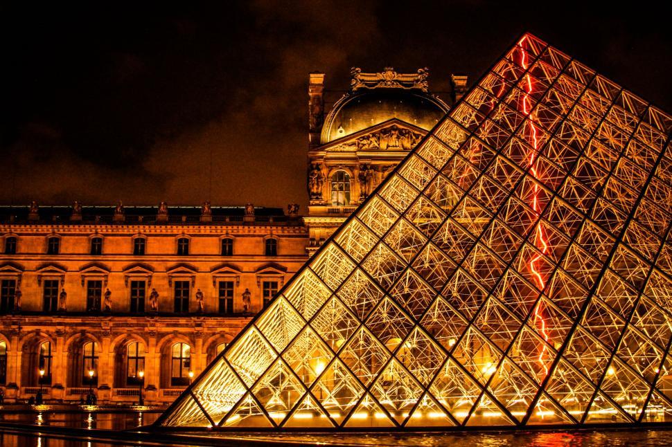 Free Image of Large Glass Pyramid in Front of Building 