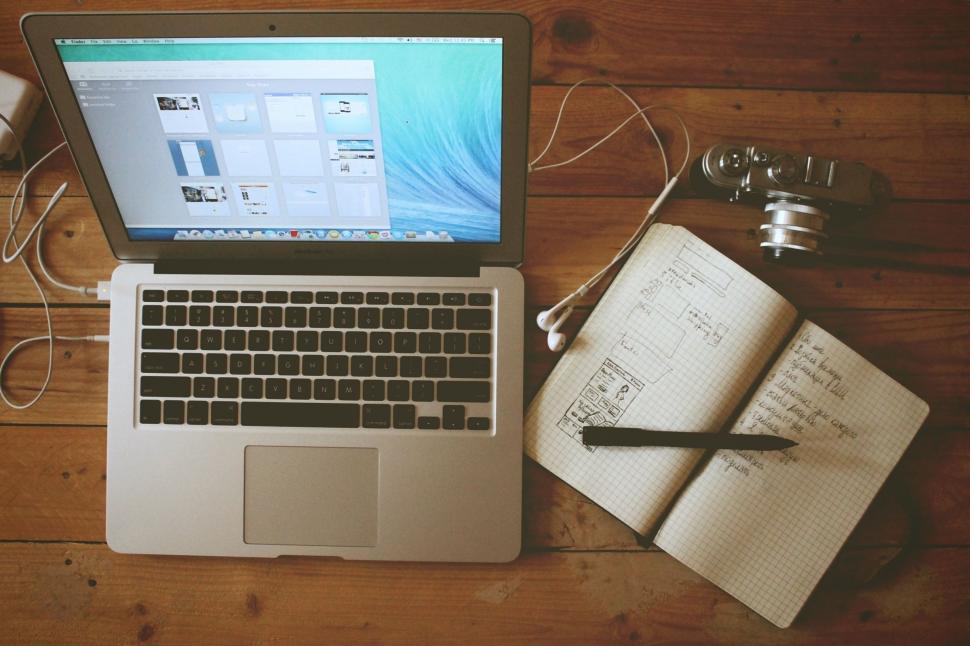 Free Image of Laptop Computer on Wooden Table 