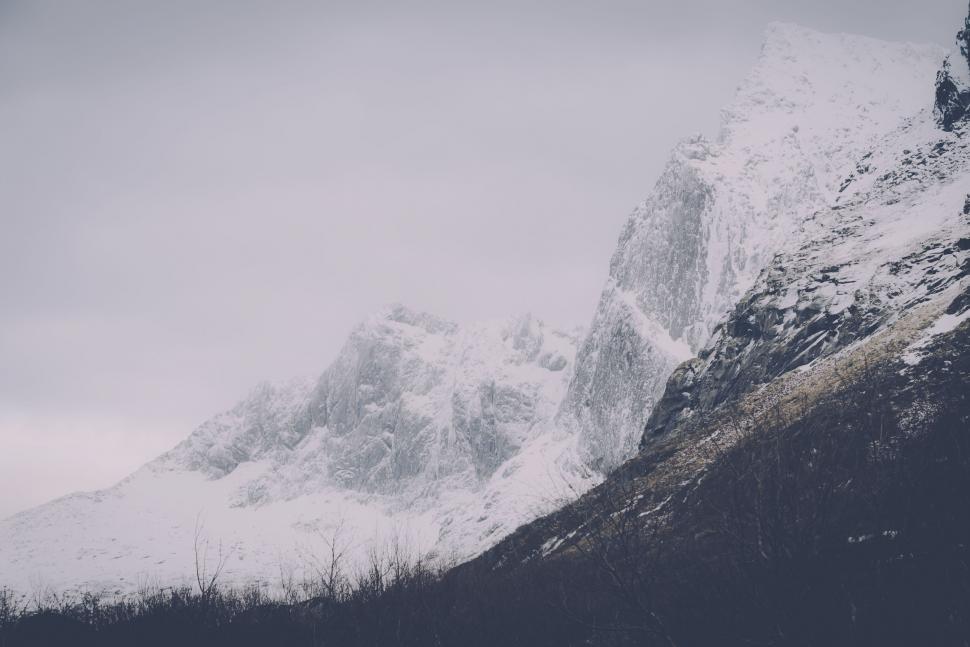 Free Image of Snow Covered Mountain in Black and White 