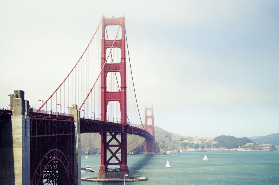 Free Image of Large Bridge Spanning Over a Large Body of Water 