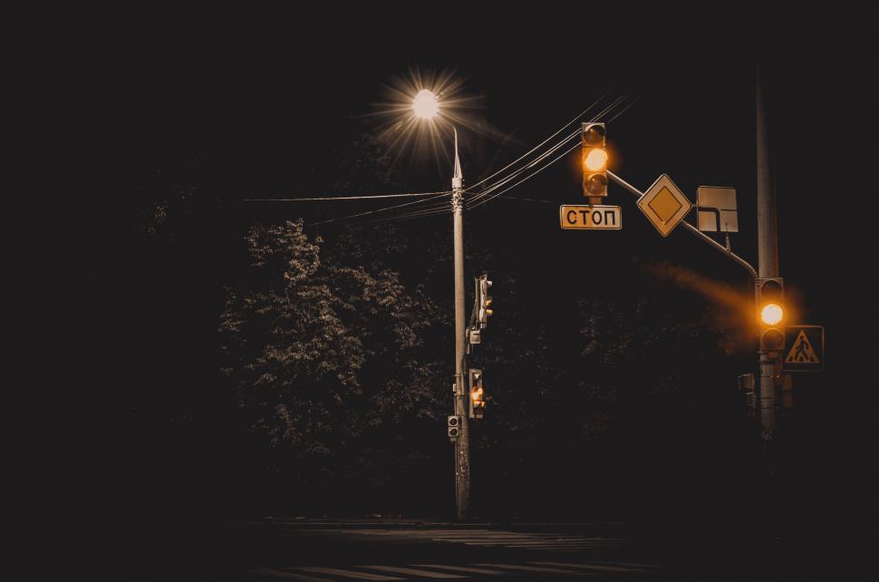 Free Image of Street Light Illuminating Road Side 