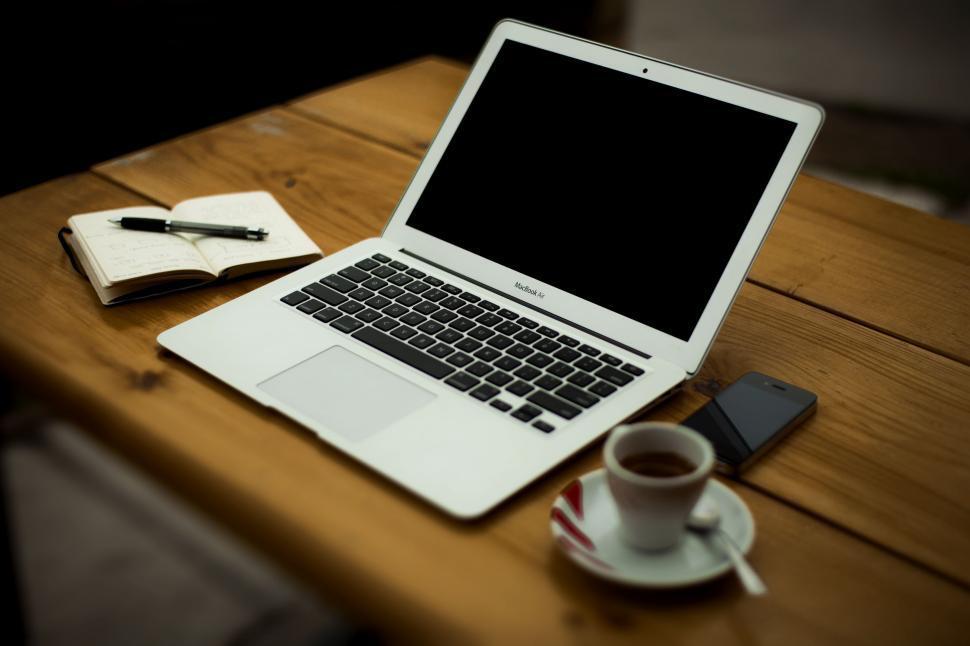 Free Image of Laptop Computer on Wooden Table 