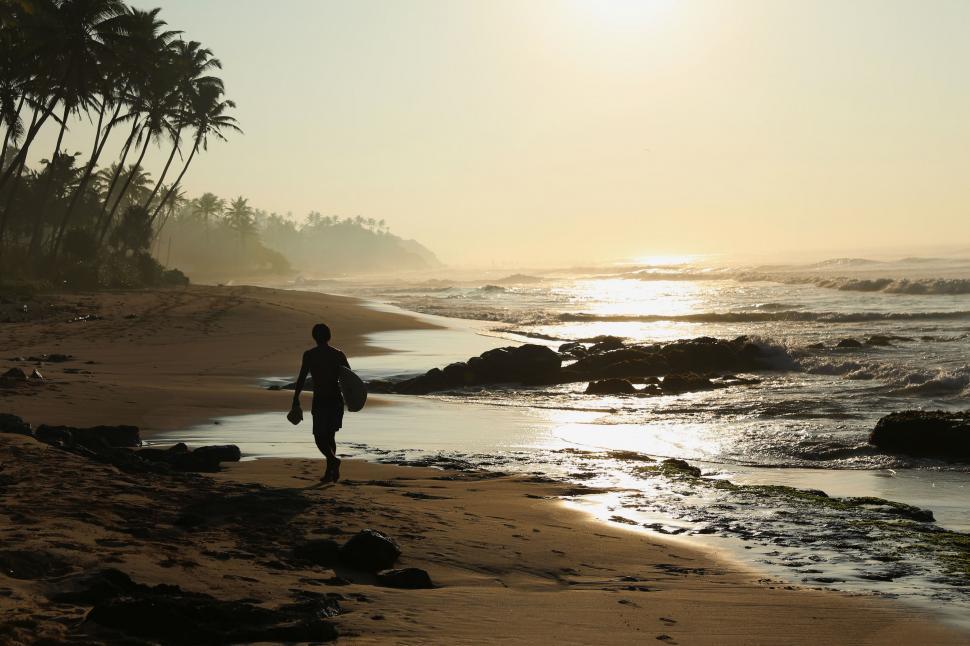 Free Image of Person Walking on Beach With Surfboard 