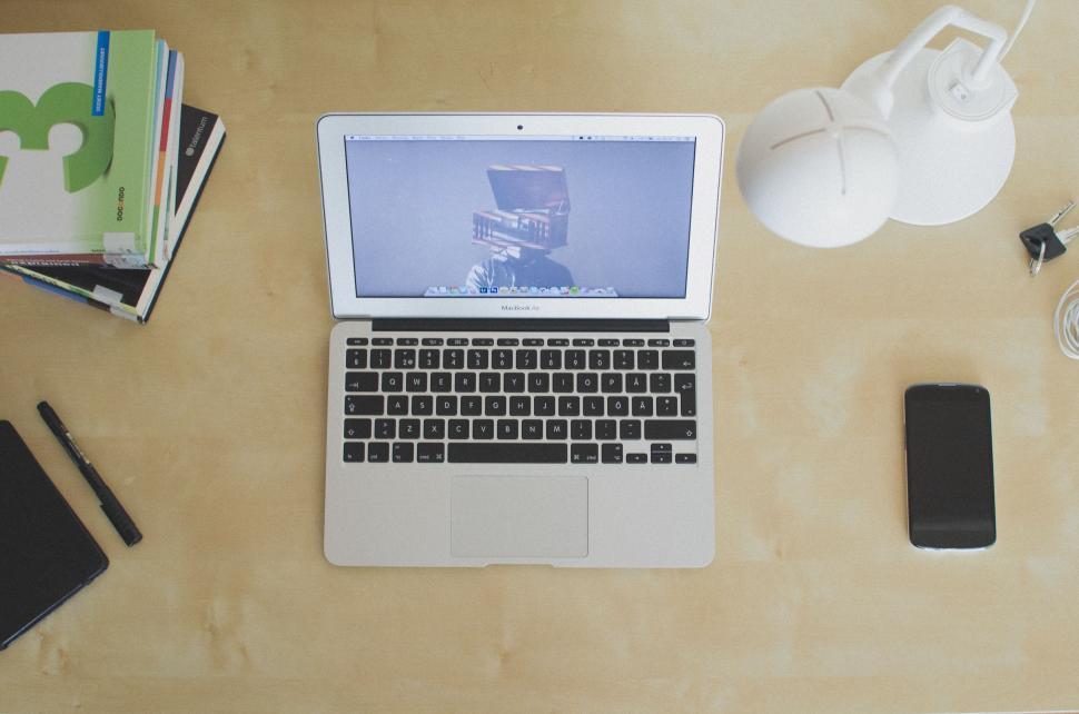 Free Image of Laptop Computer on Wooden Desk 