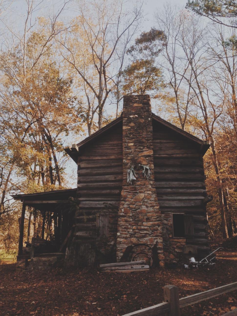 Free Image of Log Cabin Surrounded by Trees 