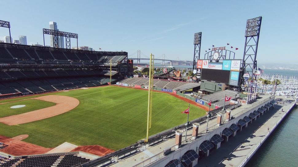 Free Image of Aerial View of a Baseball Stadium From a Helicopter 
