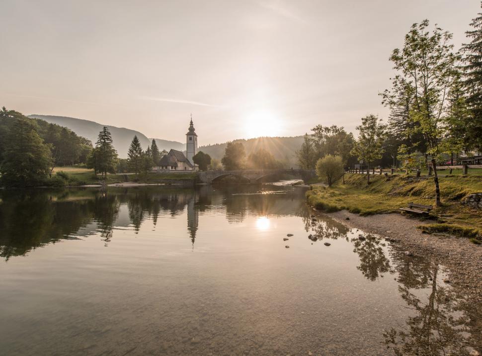Free Image of Lake With Church in the Background 