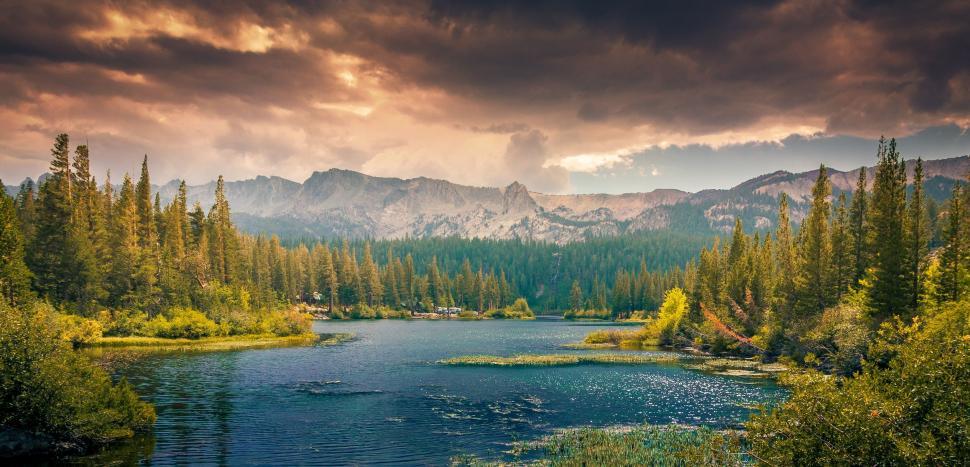 Free Image of River Flowing Through Trees and Mountains, Cloudy Sky Landscape 