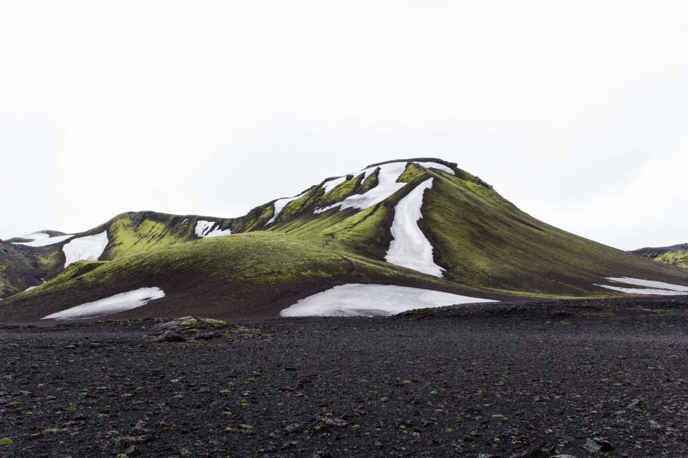 Free Image of Snow-Covered Mountain With Green Grass 