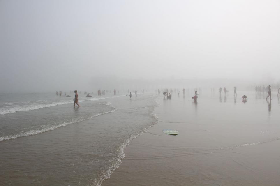 Free Image of Group of People Standing on Sandy Beach 