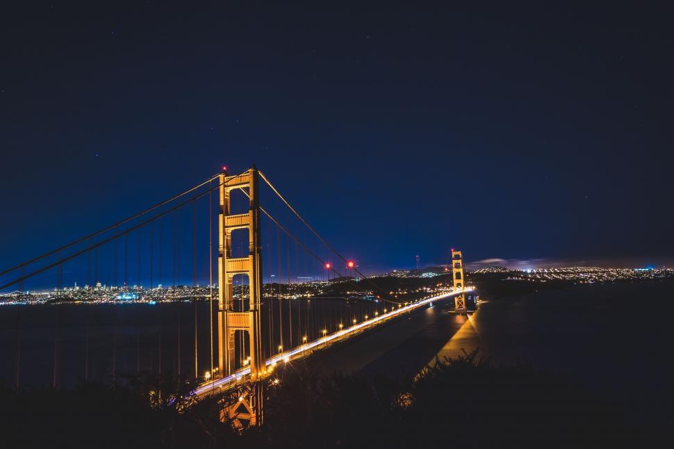 Free Image of The Golden Gate Bridge Illuminated at Night 