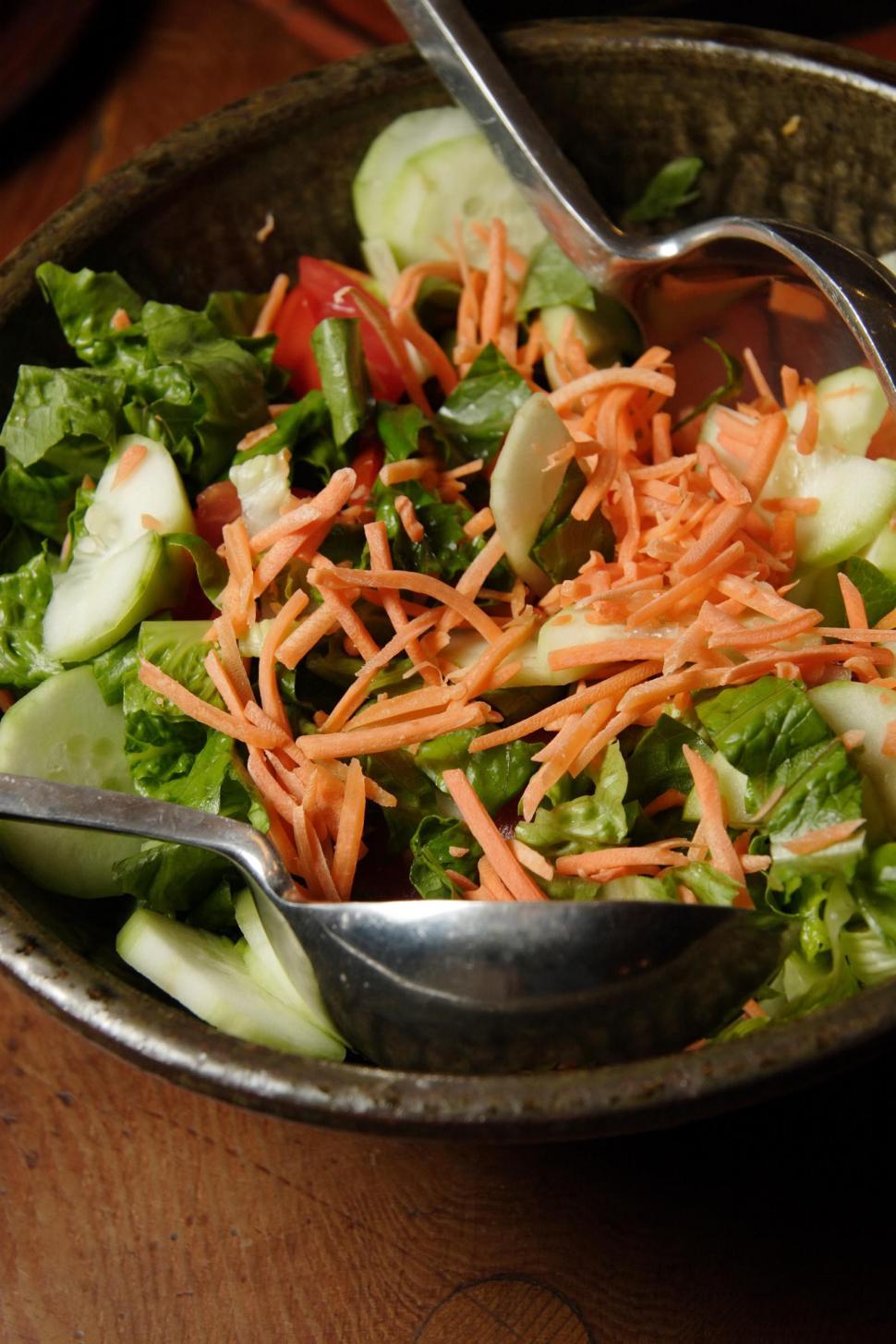 Free Image of Fresh Salad and Serving Tongs 